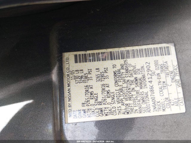 44878223 :رقم المزاد ، 1N6AD07U86C412902 vin ، 2006 Nissan Frontier Se مزاد بيع