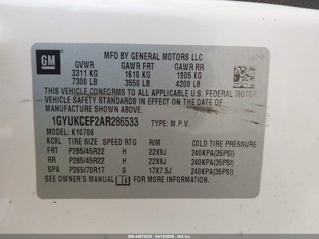 2010 Cadillac Escalade Premium მანქანა იყიდება აუქციონზე, vin: 1GYUKCEF2AR286533, აუქციონის ნომერი: 44878225