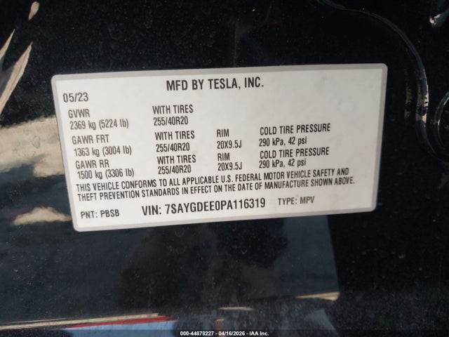 2023 Tesla Model Y Awd/long Range Dual Motor All-wheel Drive მანქანა იყიდება აუქციონზე, vin: 7SAYGDEE0PA116319, აუქციონის ნომერი: 44878227