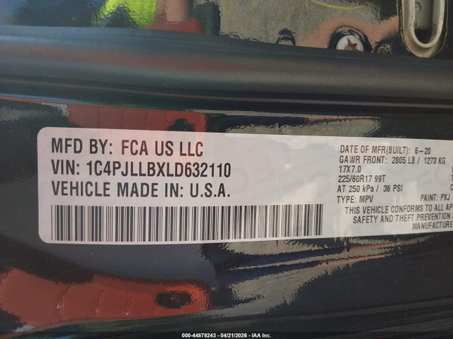 1C4PJLLBXLD632110 Jeep Cherokee Latitude Plus Fwd