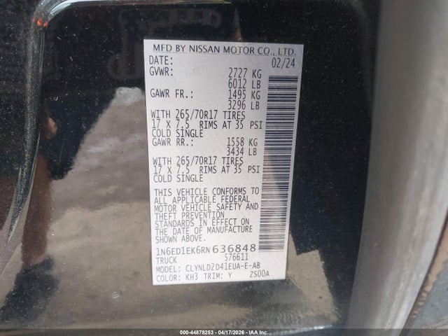 Продаж на аукціоні авто 2024 Nissan Frontier Pro-4x 4x4, vin: 1N6ED1EK6RN636848, номер лоту: 44878253