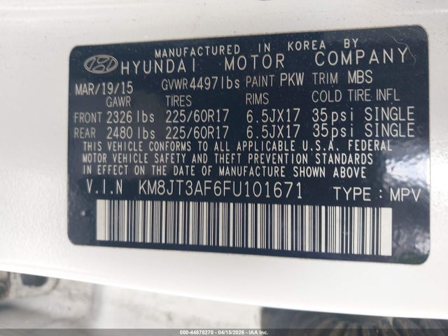 KM8JT3AF6FU101671 Hyundai TUCSON GLS