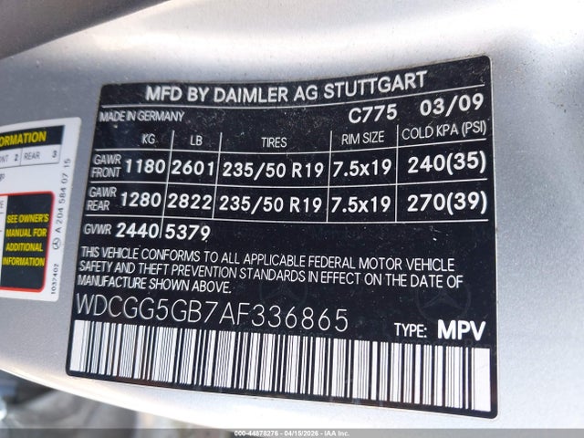 Aukcja sprzedaży 2010 Mercedes-benz Glk 350, vin: WDCGG5GB7AF336865, numer aukcji: 44878276
