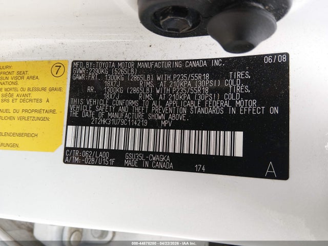 2009 Lexus Rx 350 მანქანა იყიდება აუქციონზე, vin: 2T2HK31U79C114219, აუქციონის ნომერი: 44878280