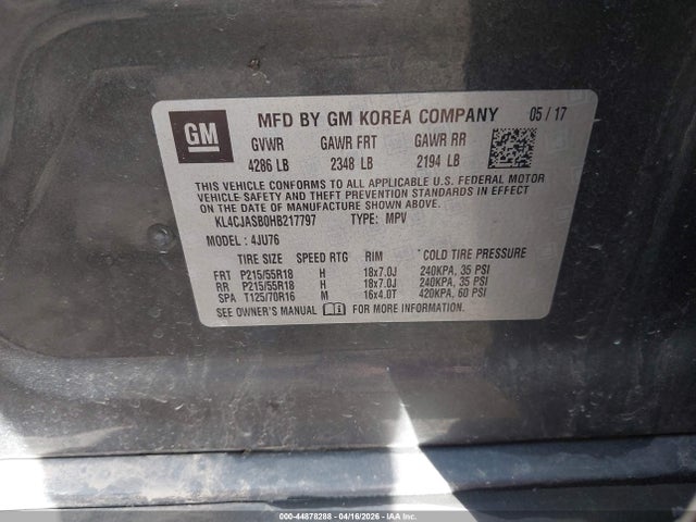 Продаж на аукціоні авто 2017 Buick Encore Preferred, vin: KL4CJASB0HB217797, номер лоту: 44878288