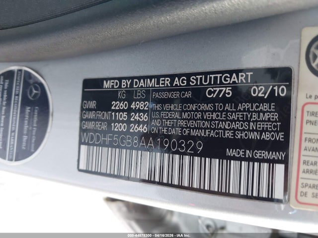 Aukcja sprzedaży 2010 Mercedes-benz E 350, vin: WDDHF5GB8AA190329, numer aukcji: 44878300