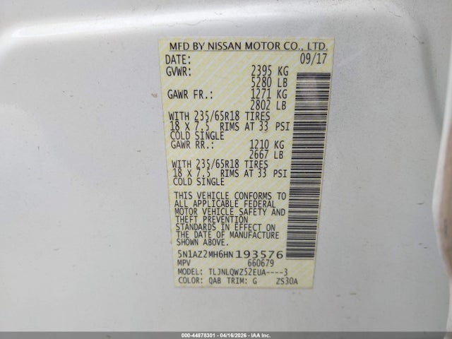 5N1AZ2MH6HN193576 Nissan MURANO SV
