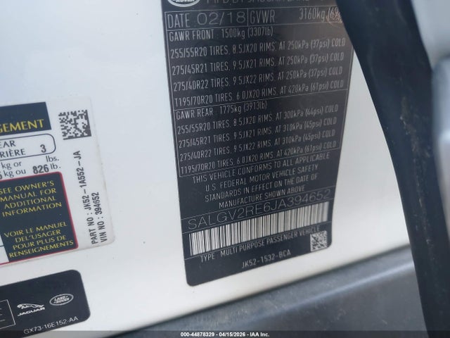 2018 LAND ROVER RANGE ROVER SALGV2RE6JA394652 Photo 8
