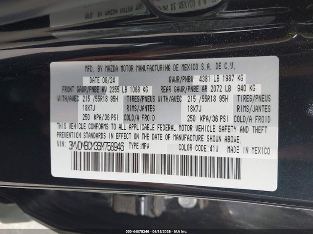 44878346 :رقم المزاد ، 3MVDMBCM3SM758946 vin ، 2025 Mazda Cx-30 2.5 S Preferred Package مزاد بيع