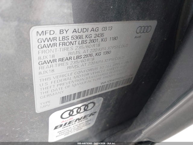 Aukcja sprzedaży 2013 Audi Q5 2.0t Premium, vin: WA1CFAFP8DA073150, numer aukcji: 44878365