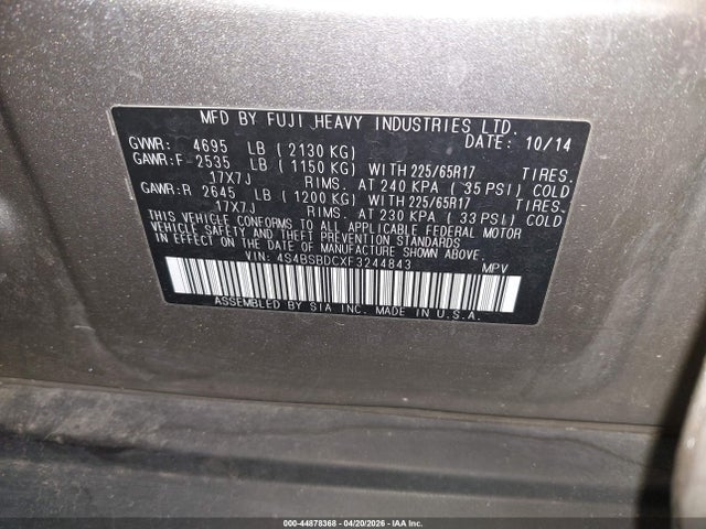 4S4BSBDCXF3244843 Subaru Outback 2.5i Premium