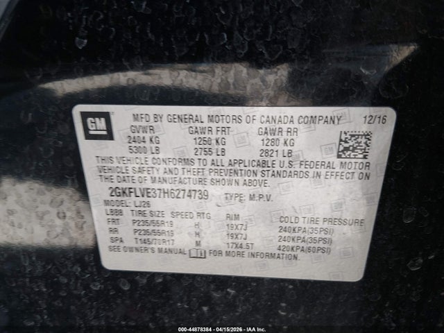 Продаж на аукціоні авто 2017 Gmc Terrain Denali, vin: 2GKFLVE37H6274739, номер лоту: 44878384