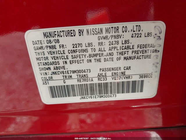 44878397 :رقم المزاد ، JNKCV61E79M300473 vin ، 2009 Infiniti G37 Journey مزاد بيع