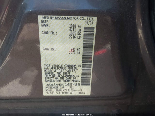 Nissan Altima 2.5 Sv 2015 1N4AL3AP6FC165489 Image 9