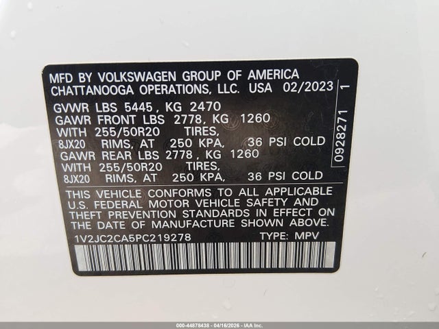 Продажа на аукционе авто 2023 Volkswagen Atlas Cross Sport 2.0t Se W/technology, vin: 1V2JC2CA5PC219278, номер лота: 44878438