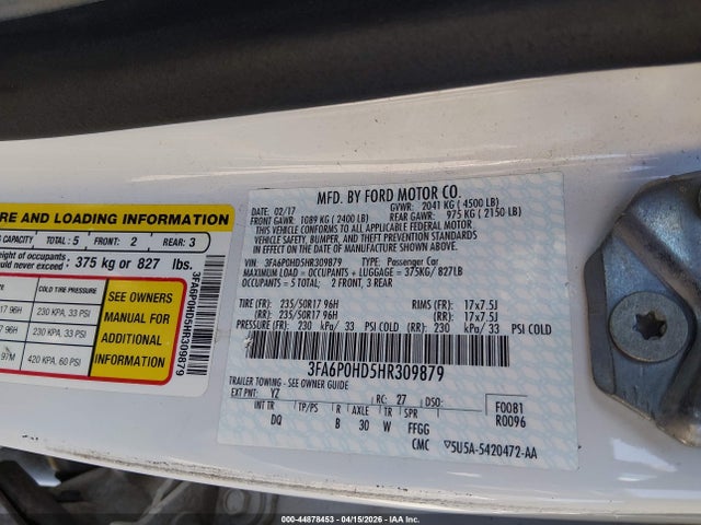 Ford FUSION SE 2017 3FA6P0HD5HR309879 Image 9