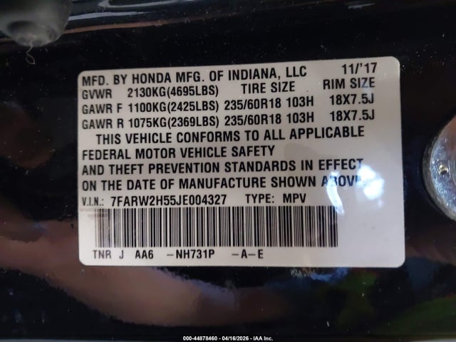 Продажа на аукционе авто 2018 Honda Cr-v Ex, vin: 7FARW2H55JE004327, номер лота: 44878460