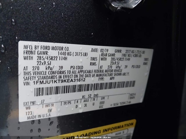 Aukcja sprzedaży 2019 Ford Expedition Limited, vin: 1FMJU1KT9KEA31612, numer aukcji: 44878471