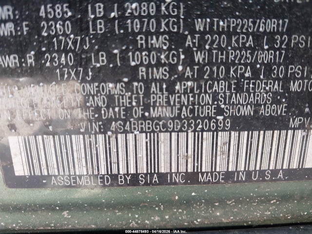 Продаж на аукціоні авто 2013 Subaru Outback 2.5i Premium, vin: 4S4BRBGC9D3320699, номер лоту: 44878493