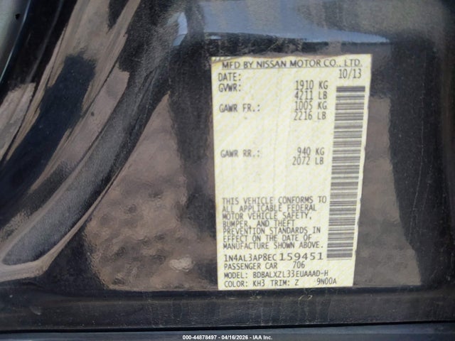Продаж на аукціоні авто 2014 Nissan Altima 2.5 Sl, vin: 1N4AL3AP8EC159451, номер лоту: 44878497