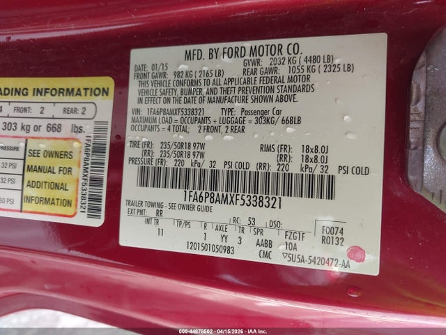 Aukcja sprzedaży 2015 Ford Mustang V6, vin: 1FA6P8AMXF5338321, numer aukcji: 44878502