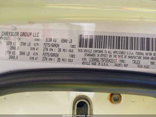Продаж на аукціоні авто 2015 Ram 1500 Big Horn, vin: 1C6RR6LT5FS542317, номер лоту: 44878517