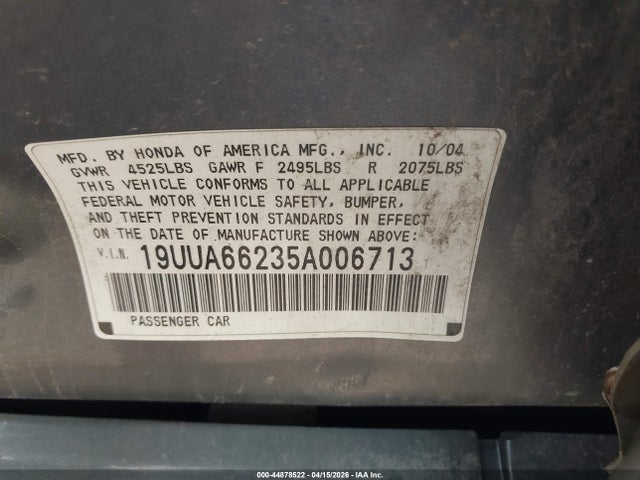Продаж на аукціоні авто 2005 Acura Tl, vin: 19UUA66235A006713, номер лоту: 44878522