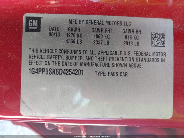 Aukcja sprzedaży 2013 Buick Verano, vin: 1G4PP5SK6D4254201, numer aukcji: 44878547