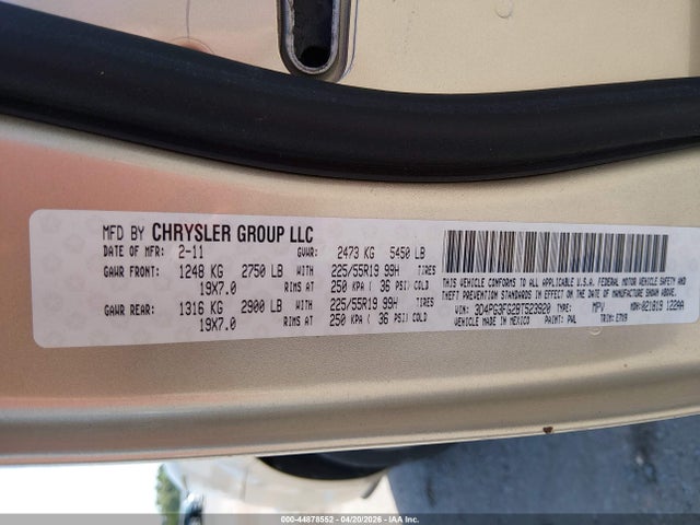 44878552 :رقم المزاد ، 3D4PG3FG2BT523920 vin ، 2011 Dodge Journey Crew مزاد بيع