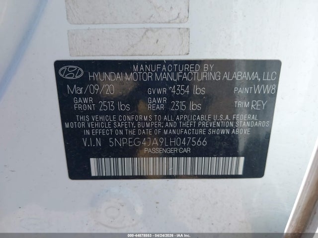 Aukcja sprzedaży 2020 Hyundai Sonata Se, vin: 5NPEG4JA9LH047566, numer aukcji: 44878553