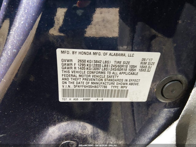 5FNYF6H55HB077786 Honda Pilot Ex-l