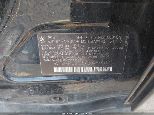 Продажа на аукционе авто 2011 Bmw 335i Xdrive, vin: WBAPL5C57BA916825, номер лота: 44878567