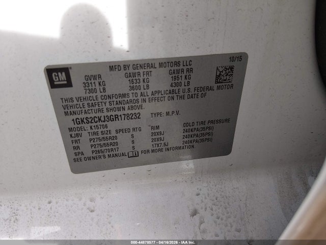 2016 Gmc Yukon Denali მანქანა იყიდება აუქციონზე, vin: 1GKS2CKJ3GR178232, აუქციონის ნომერი: 44878577