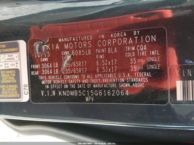 Aukcja sprzedaży 2016 Kia Sedona Lx, vin: KNDMB5C15G6162064, numer aukcji: 44878607