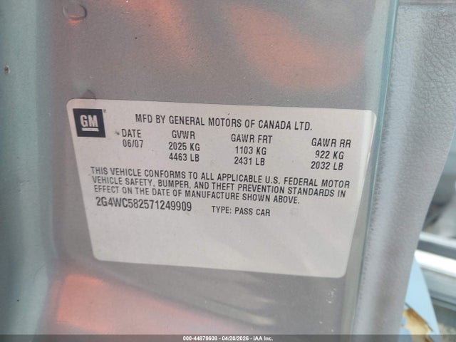 Aukcja sprzedaży 2007 Buick Lacrosse Cx, vin: 2G4WC582571249909, numer aukcji: 44878608