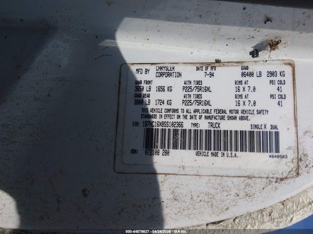 Продаж на аукціоні авто 1995 Dodge Ram 1500, vin: 1B7HC16X8SS102366, номер лоту: 44878627
