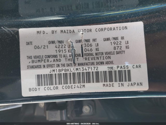 44878642 :رقم المزاد ، JM1BPBKL9M1347172 vin ، 2021 Mazda Mazda3 Select مزاد بيع