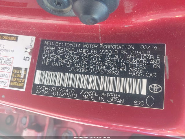 Продажа на аукционе авто 2016 Toyota Prius Two, vin: JTDKBRFU1G3513882, номер лота: 44878664