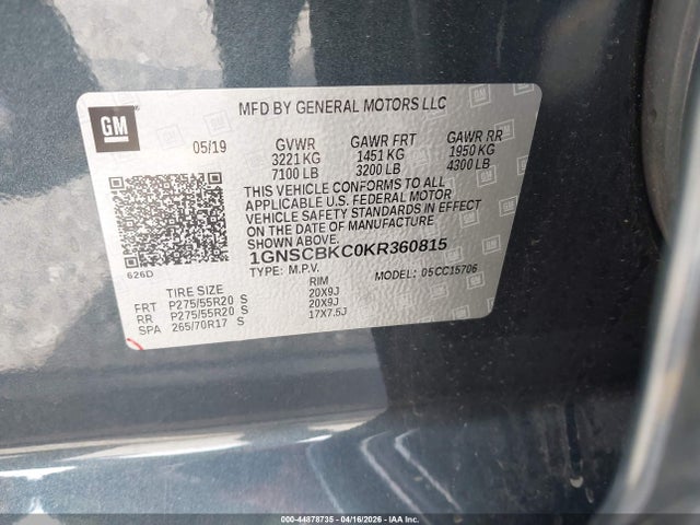 Chevrolet Tahoe Lt 2019 1GNSCBKC0KR360815 Image 9