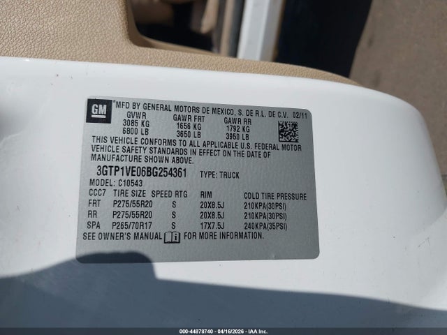 Aukcja sprzedaży 2011 Gmc Sierra 1500 Sle, vin: 3GTP1VE06BG254361, numer aukcji: 44878740