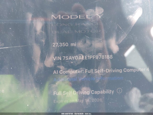 Aukcja sprzedaży 2023 Tesla Model Y Awd/long Range Dual Motor All-wheel Drive, vin: 7SAYGAEE1PF978188, numer aukcji: 44878758