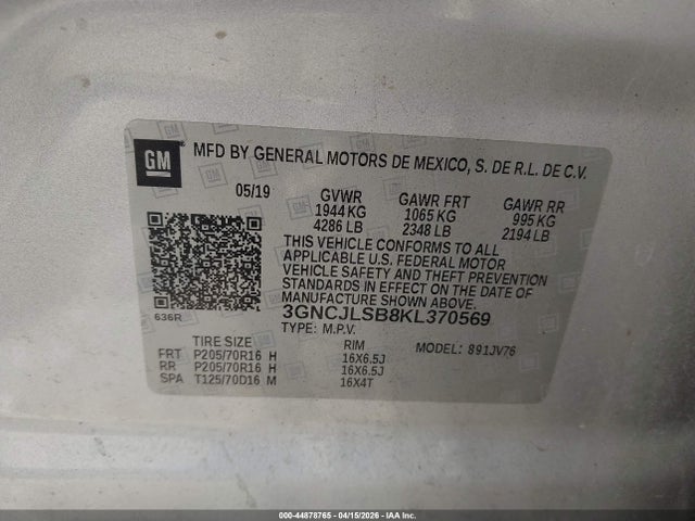3GNCJLSB8KL370569 Chevrolet Trax Lt