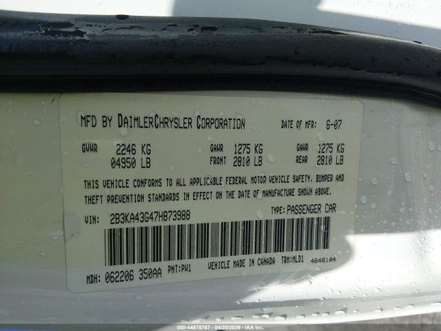 Auction sale of the 2007 Dodge Charger, vin: 2B3KA43G47H873988, lot number: 44878767