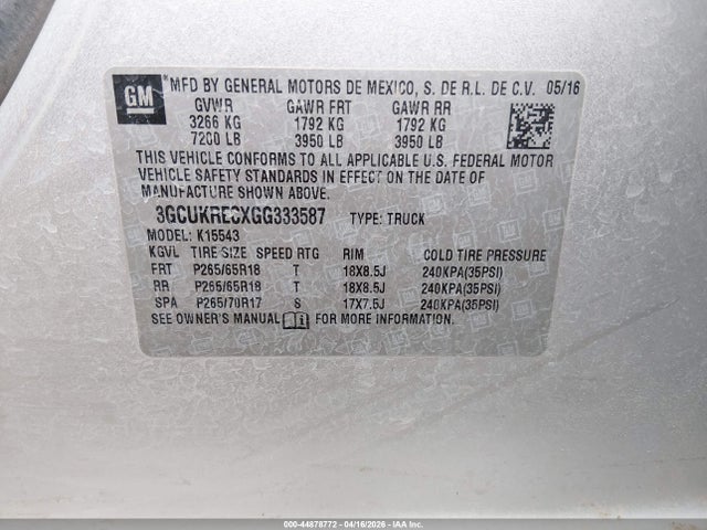 3GCUKRECXGG333587 Chevrolet Silverado 1500 2lt
