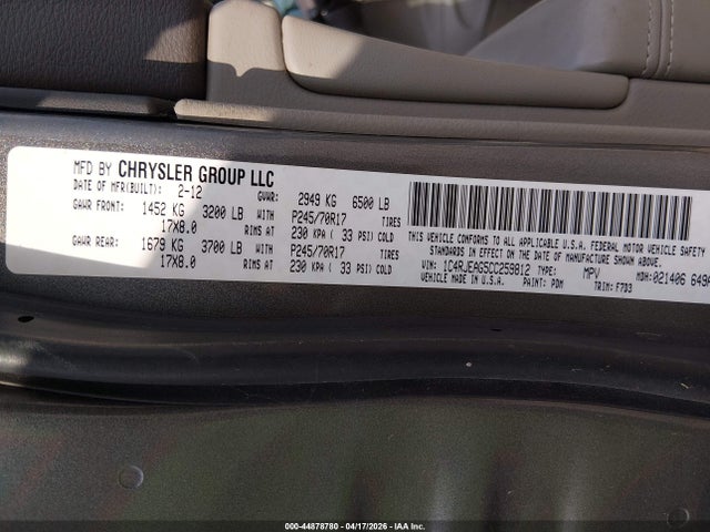2012 Jeep Grand Cherokee Laredo მანქანა იყიდება აუქციონზე, vin: 1C4RJEAG5CC259812, აუქციონის ნომერი: 44878780