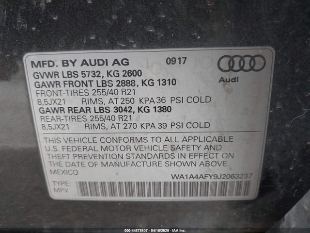 Aukcja sprzedaży 2018 Audi Sq5 3.0t Premium Plus, vin: WA1A4AFY9J2063237, numer aukcji: 44878807