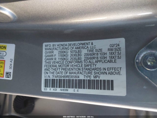 7FARS6H89RE065804 Honda Cr-v Hybrid Sport-l