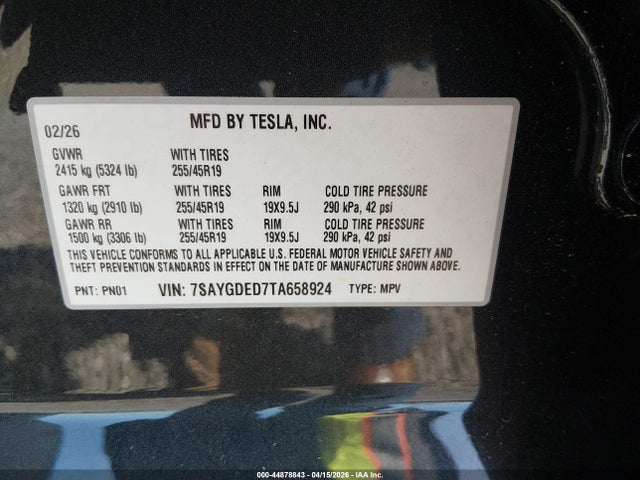 7SAYGDED7TA658924 Tesla Model Y Premium Rear-wheel Drive/standard Rear-wheel Drive