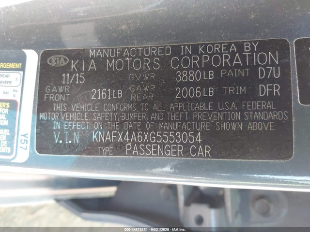Aukcja sprzedaży 2016 Kia Forte Lx, vin: KNAFX4A6XG5553054, numer aukcji: 44878851