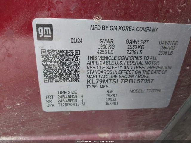 Aukcja sprzedaży 2024 Chevrolet Trailblazer Fwd Rs, vin: KL79MTSL7RB157057, numer aukcji: 44878859